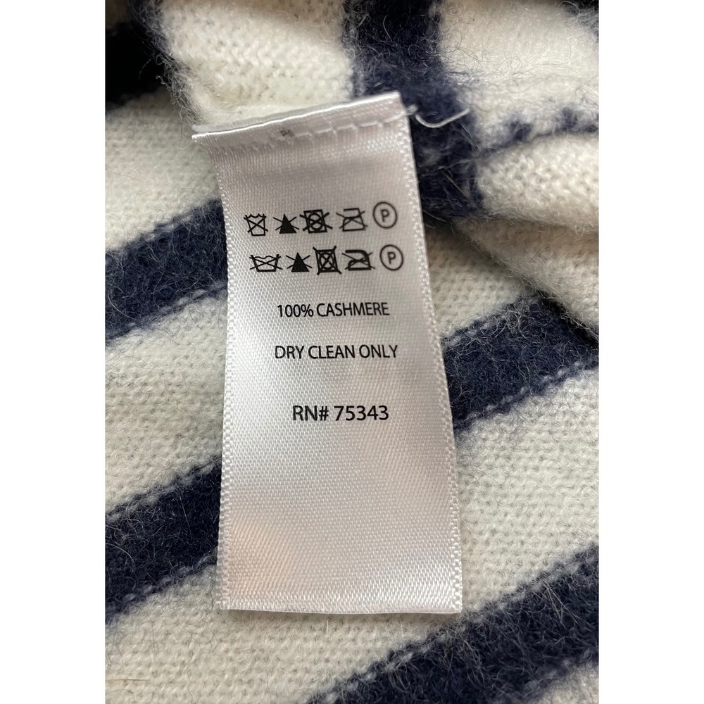 Halston Cashmere Sweater Womens Small Navy White Striped Turtleneck 2-Ply Knit - Picture 5 of 10